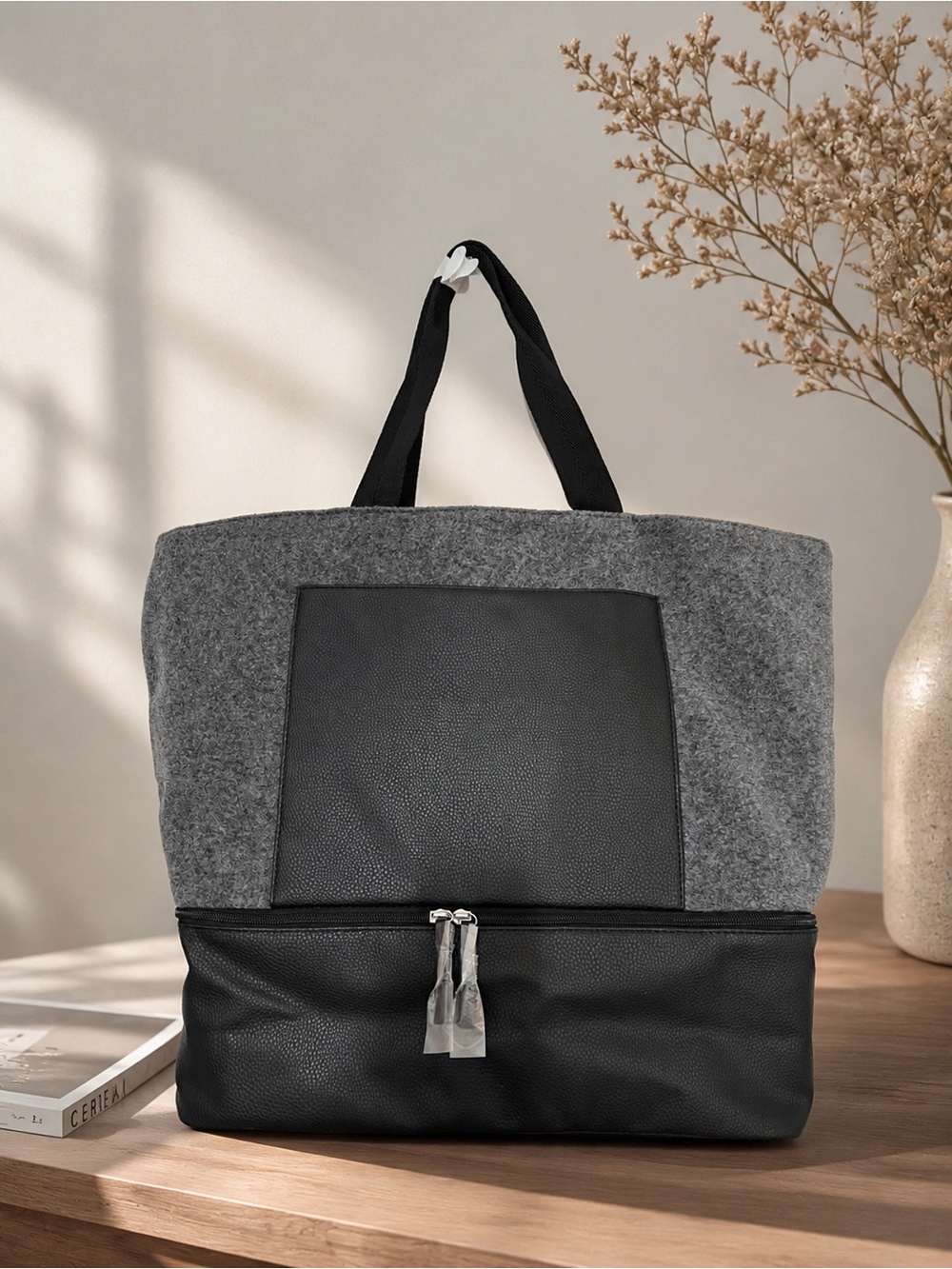 DSW Gray and Black Weekender Tote Bag Zipper Closures Shoe or Dirty Compartment